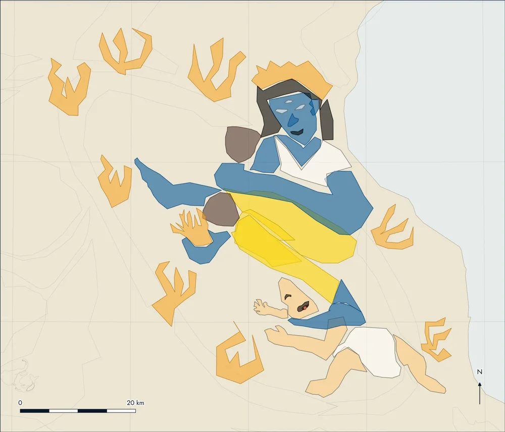 Catalogue plate: Nataraja, traced on satellite imagery