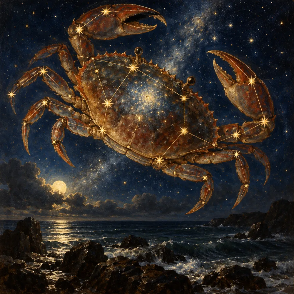 The Crab, the Beehive Cluster glowing on its back